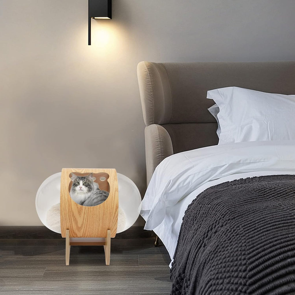 Wooden Cat Bed Capsule, Cat House Space Capsule with Cushion, Modern Pet Bed House Spaceship Space Capsule (23.6 *