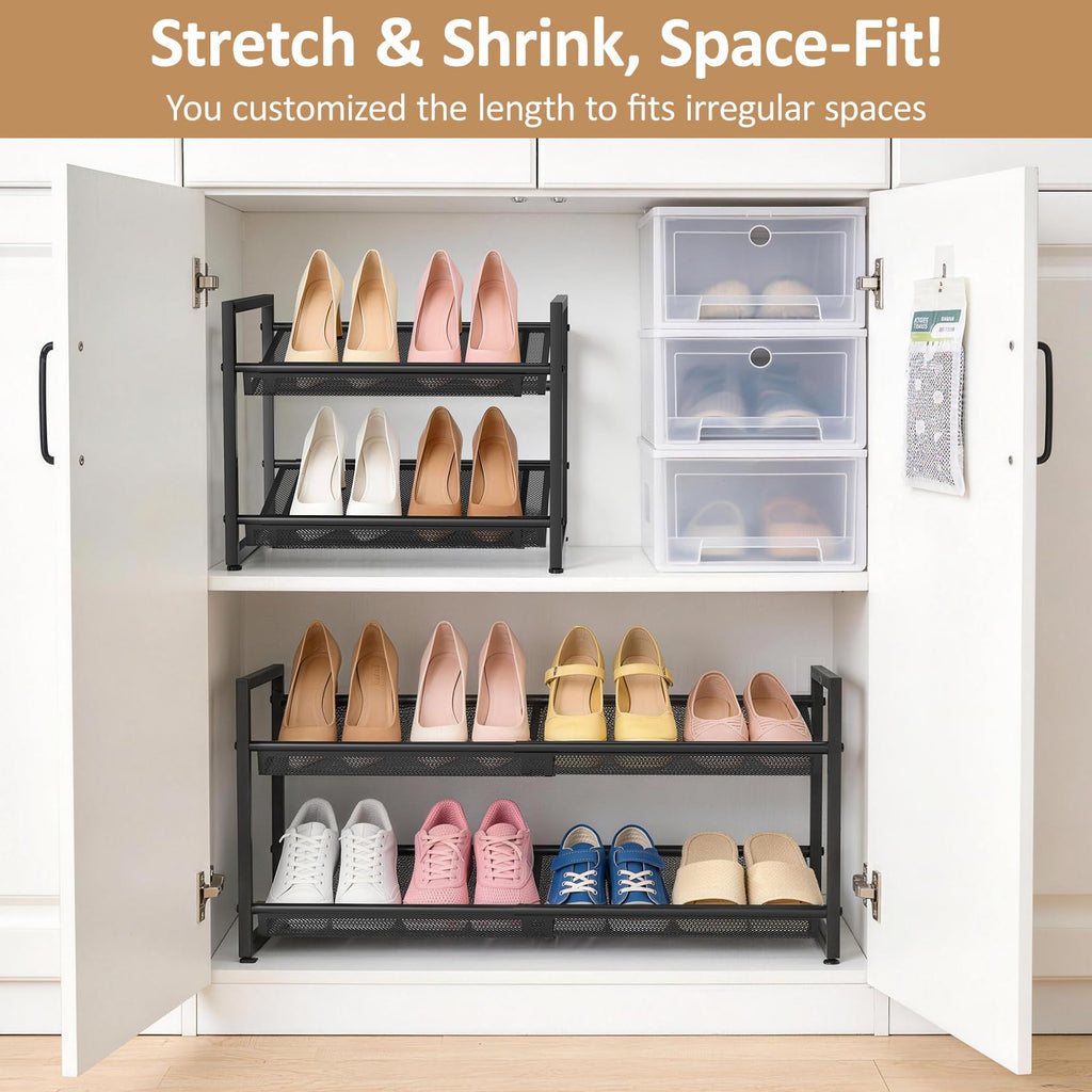 Expandable Shoe Rack, 2 Tier Closet Shoe Organizer & Garage