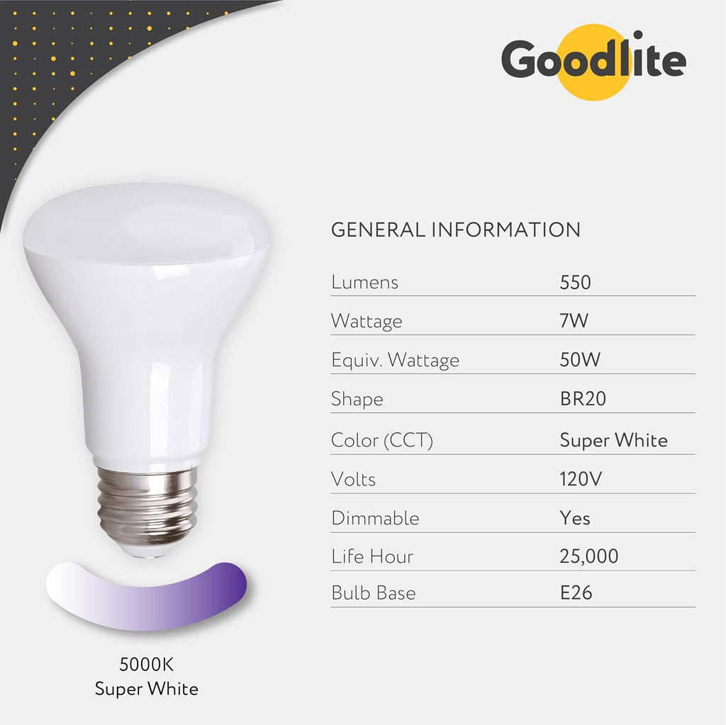 Led 6W (50W Equivalent) 565 lm BR20 Recessed Light Bulbdimmable Super White Flood Light