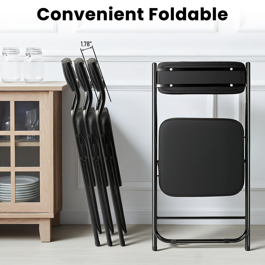4 Pack Black Folding Chairs with Thick Padded Seat & Backrest