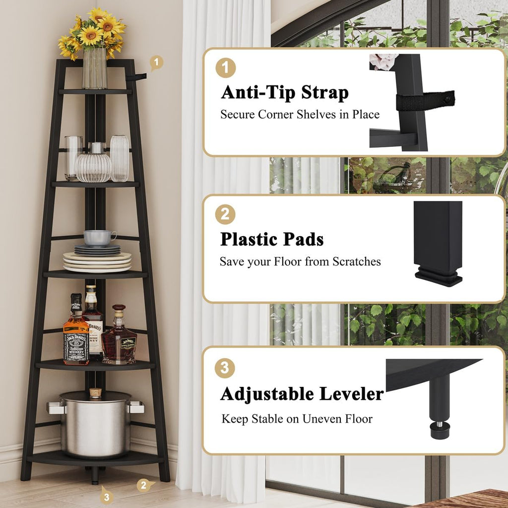 5-Tier Corner Shelf, Tall Corner Bookshelf