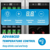 24 Inch Wine and Beverage Refrigerator, Dual Zone Wine Cooler with Advanced Cool