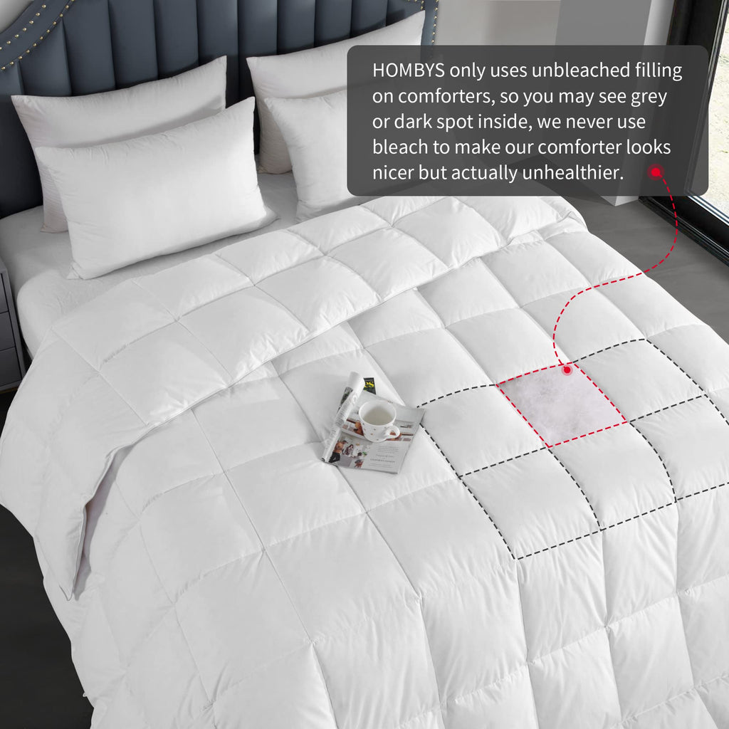 Feather and Down Comforter, Oversized King Comforter 120 x 98, White Extra Large Duvet Insert for All Season, 100%