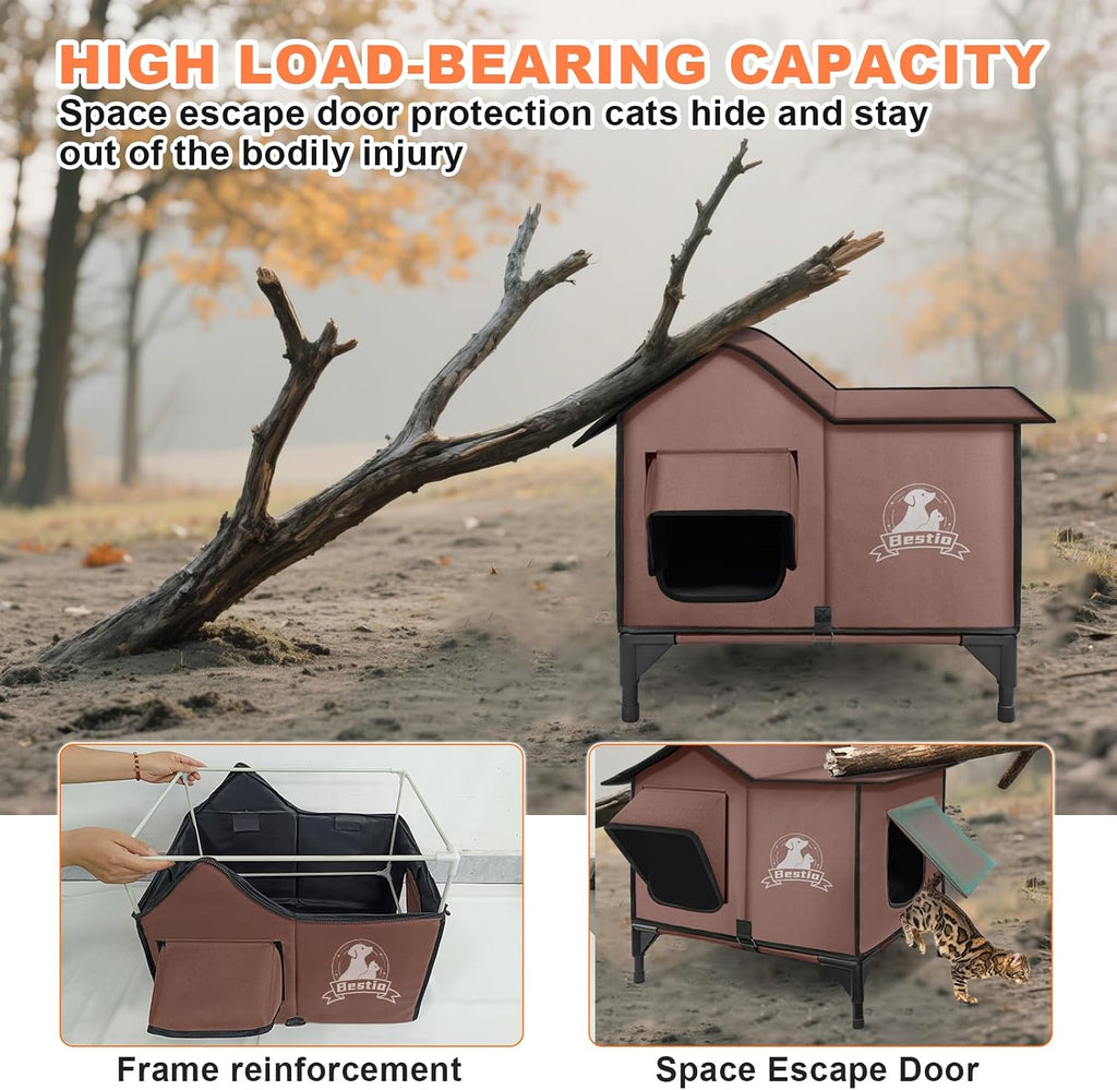 Large Heated Cat House for Outside 21x17x17 in with Elevated Base Cat-Attracting Eave Design Feral Stray