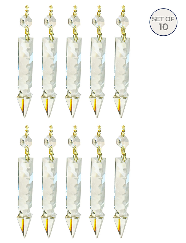 Replacement Chandelier Clear Crystal Prism K9 Quality 6 Inch Arrowhead Spear Shape with Polished Brass Bow Connectors