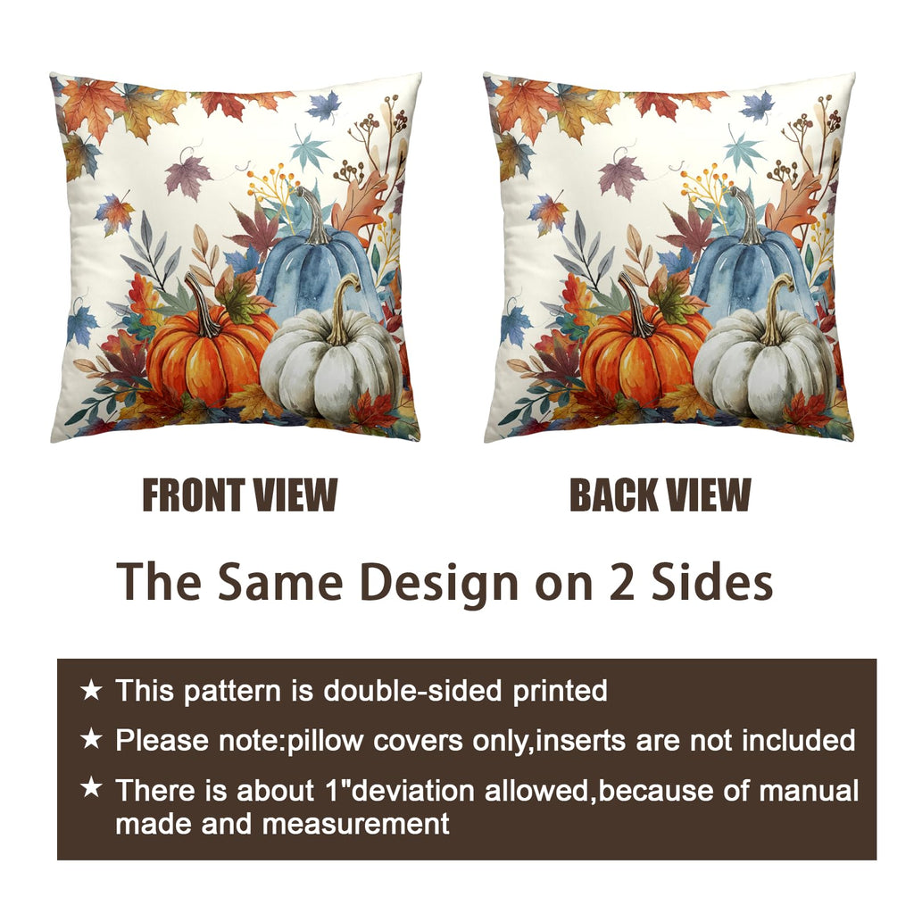 Fall Blue Orange Pumpkin Pillow Covers 20x20 Set of 2 Autumn Maple Leaves Outdoor Pillow Cases Thanksgiving Harvest