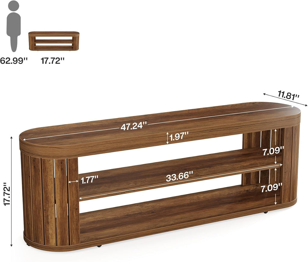 47.2 in. 3-Tier Entryway Bench with Shoe Storage,Farmhouse Wooden Foyer Bench with Adjustable Foot Pads,End of Bed
