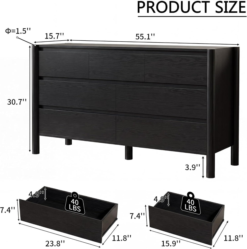 51" Wide 7-Drawer Dresser , Mid-Century Modern Chest with Solid Wood Legs, Concealed Handle,Large Wood Storage