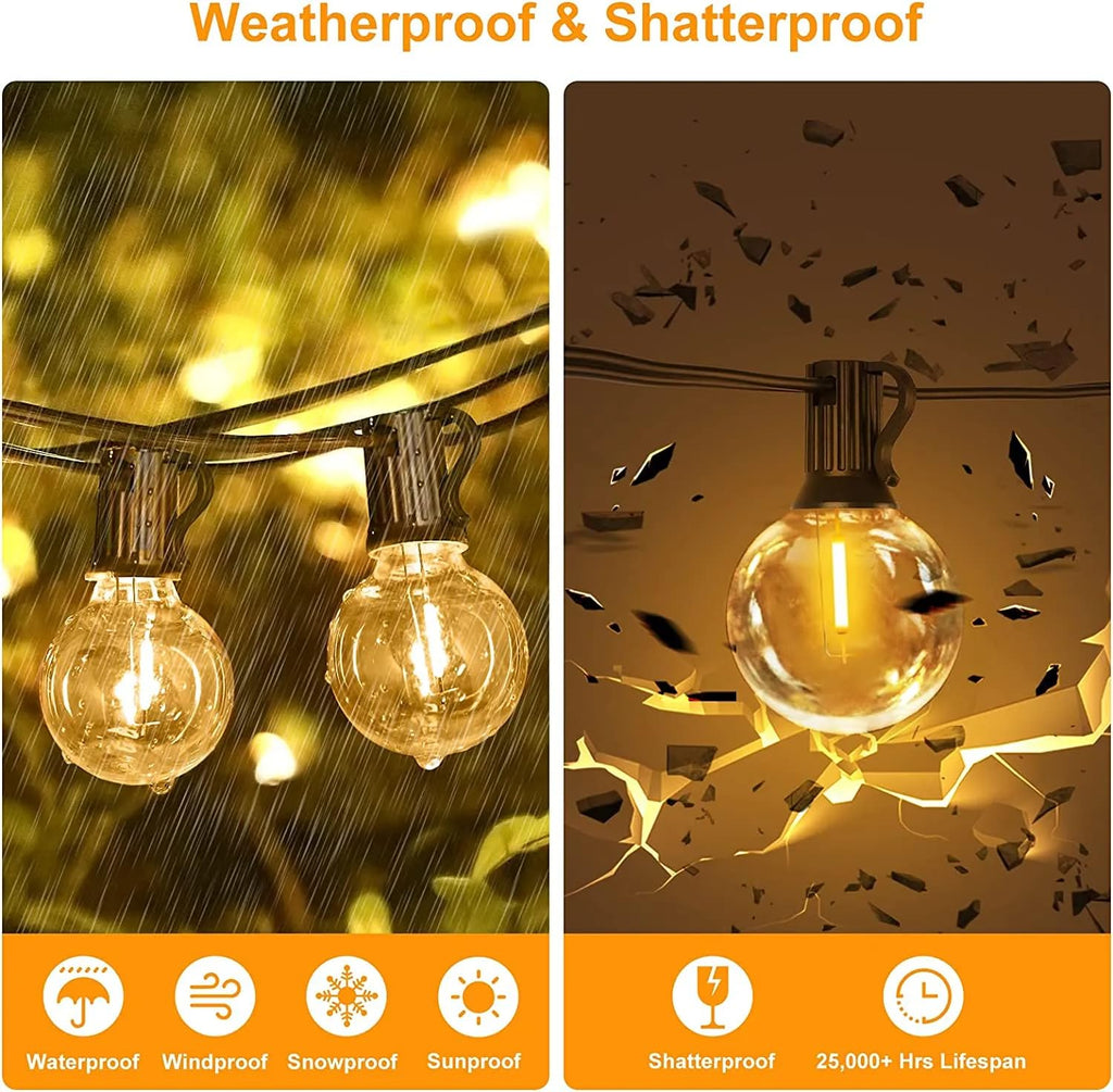 Outdoor String Light 50FT Patio Black with 52 Shatterproof G40 LED Clear Globe Bulbs for Indoor/Outdoor, Connectable