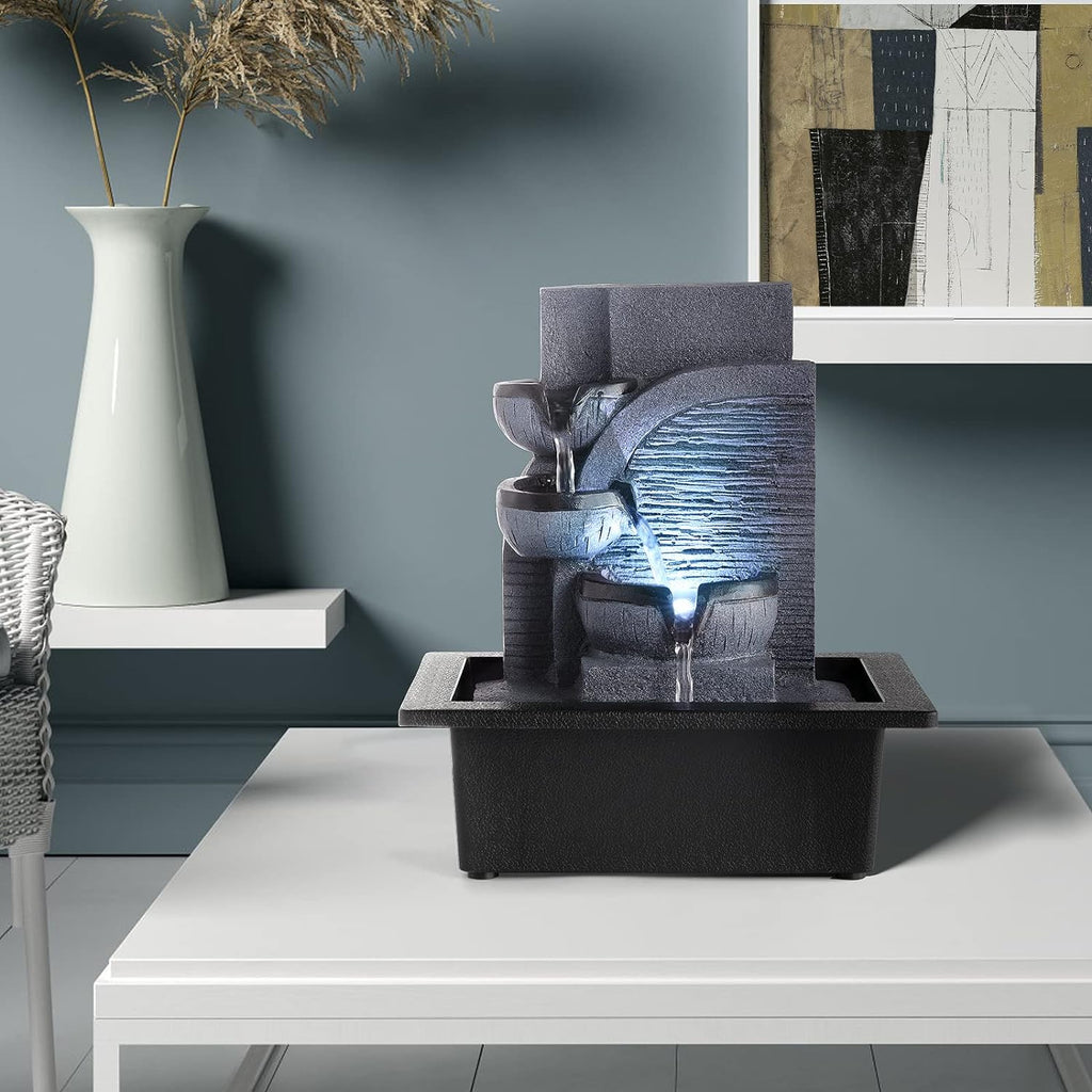 Tabletop Water Fountain with LED Lights Indoor Waterfall Fountains Relaxing Water Feature Indoor Fountains Zen