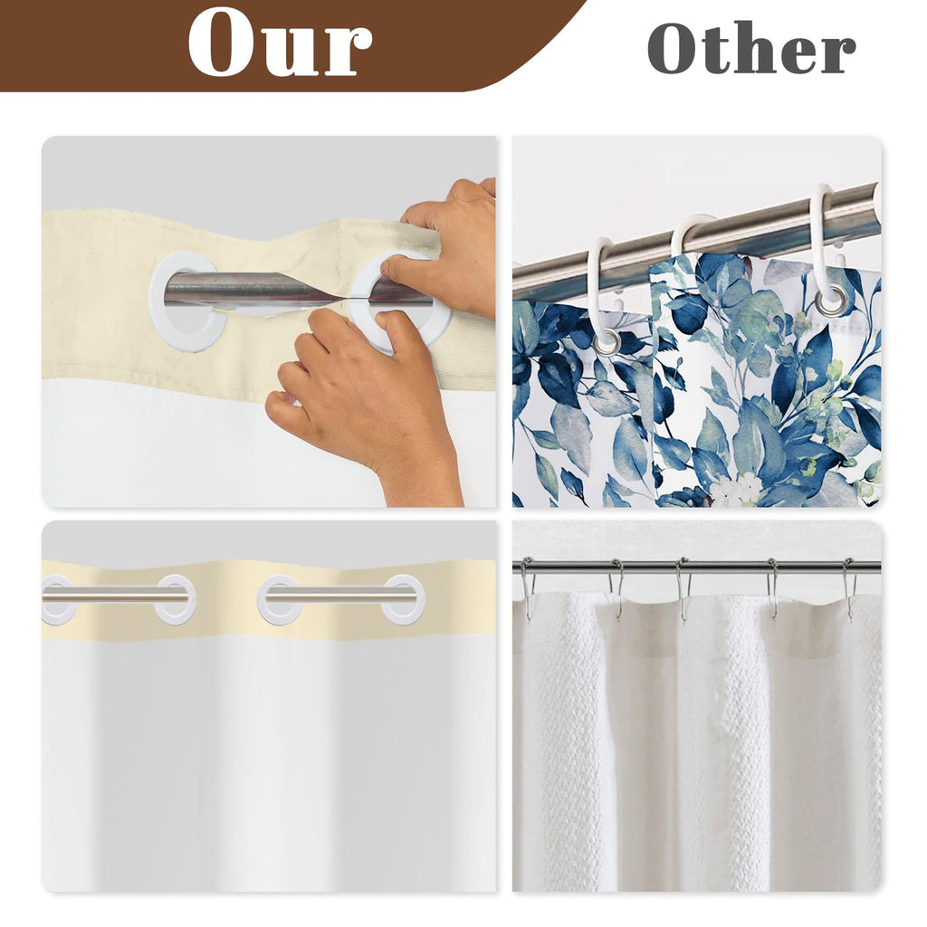 No Hook Shower Curtain and Snap in Liner Set, Watercolor Sunset Mountain Landscape Print Shower Curtains for Warm