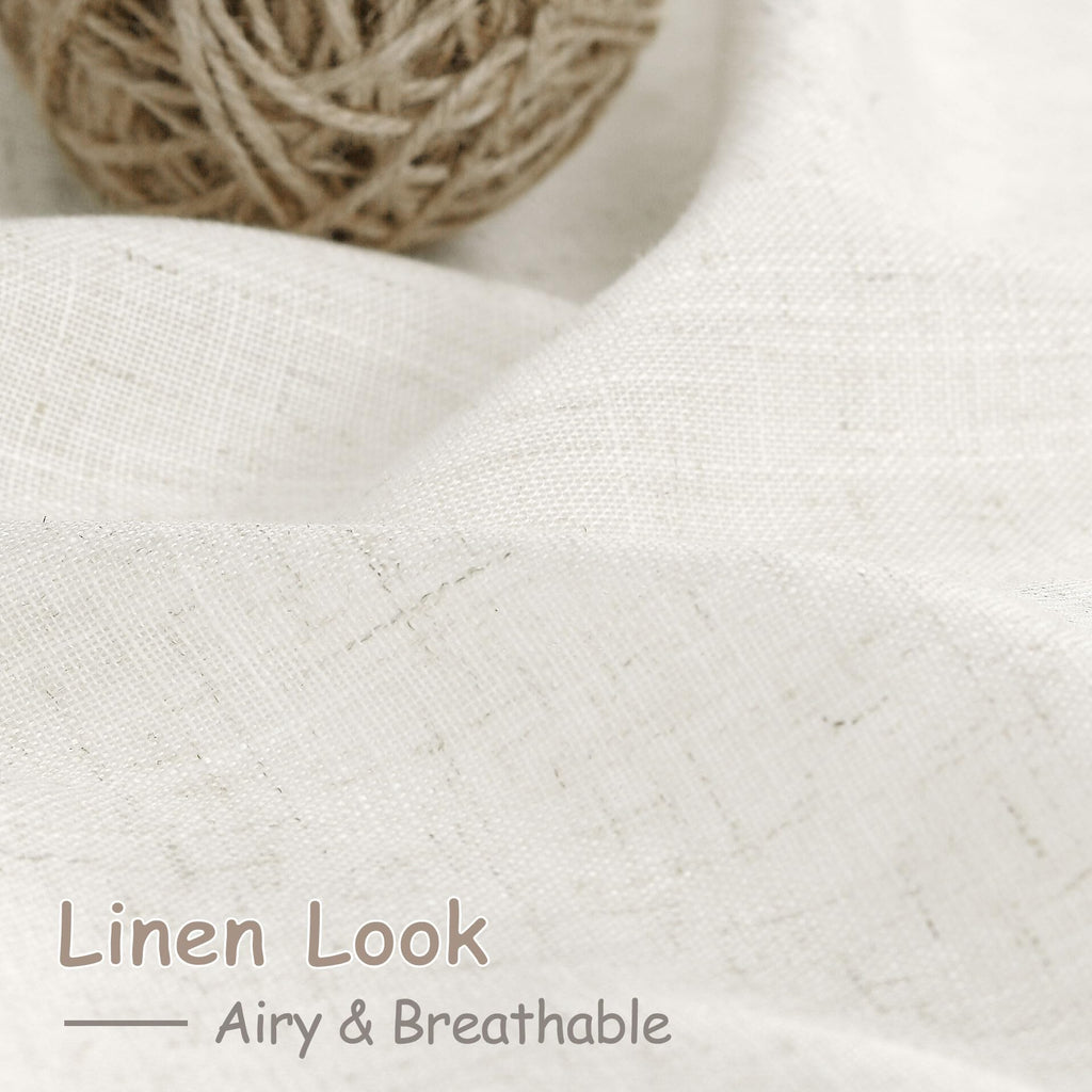 Extra Long 112 Inch Long Beige White Linen Curtains Back Tab Neutral Farmhouse Light Filtering Semi Transparent Large
