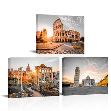 Italy Canvas Wall Decor Black and White Rome Painting Picture Sunset Sunrise of Colosseum of Rome Roman Forum and