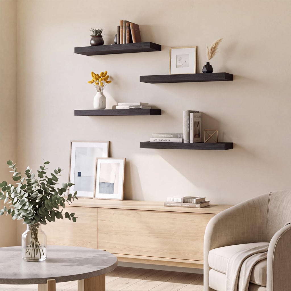 Floating Shelves for Wall Decor (Black, Set of 4, 15.7 Inch)