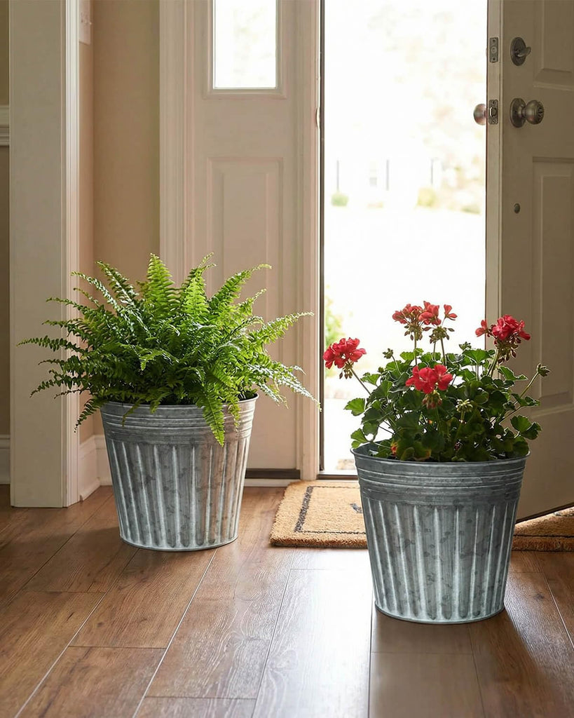 9 Inch Galvanized Planters, 4 Pack Metal Plant Pots with Drainage Hole