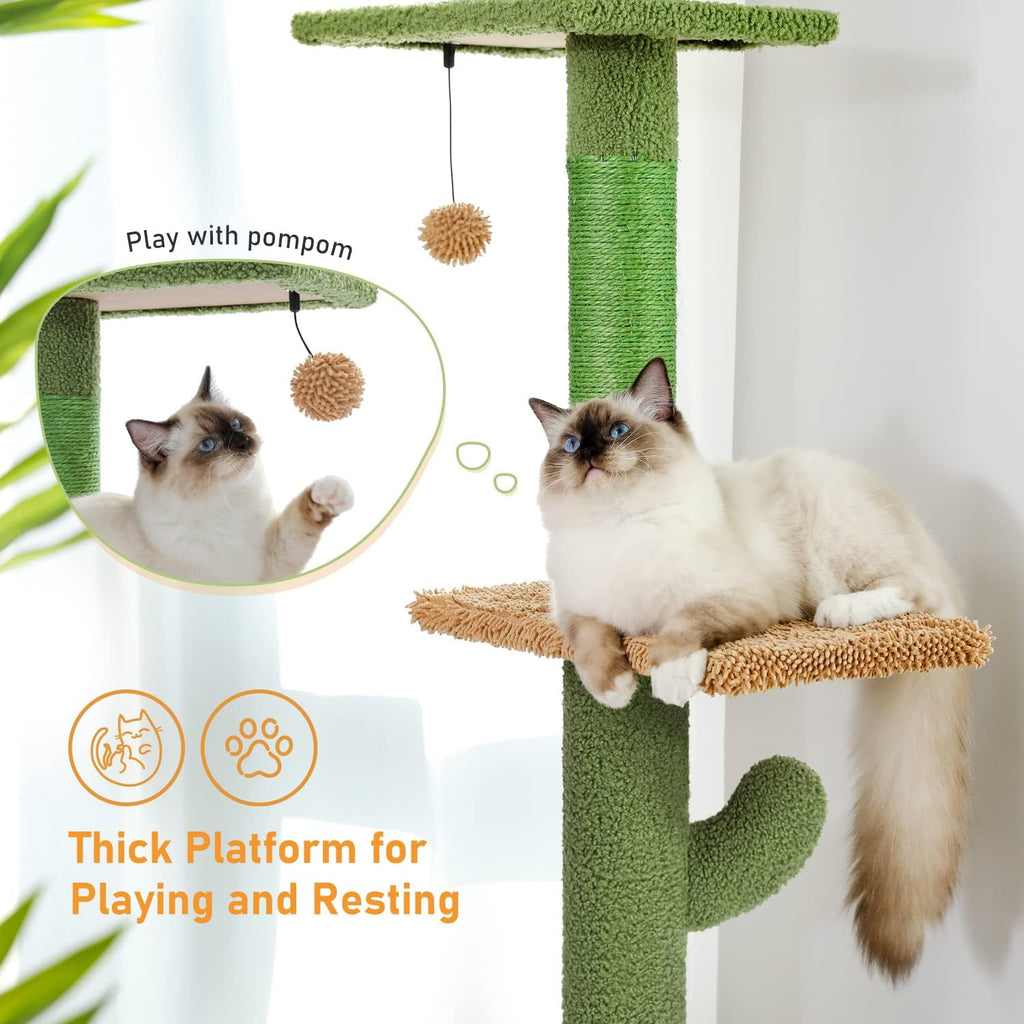 Cactus Floor-to-Ceiling Cat Tree 5-Tier Cat Tower with Hammock
