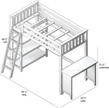 High Loft Bed, Twin Bed Frame for Kids With Bookcase and Desk, White
