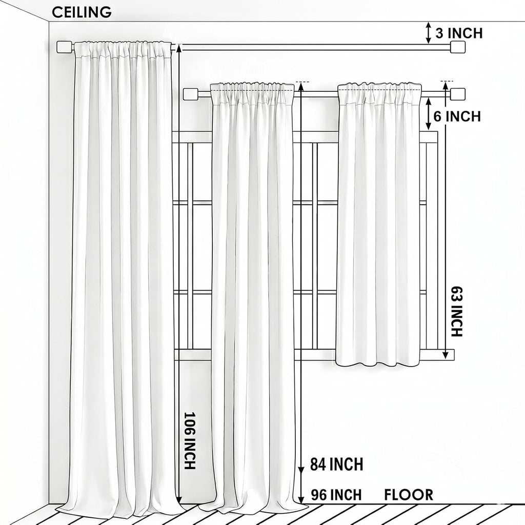 White Rod Pocket Sheer Curtains 96 inches Length, Embroidered Window Curtain Sheer Voile Panels , 60x96, Two Panels