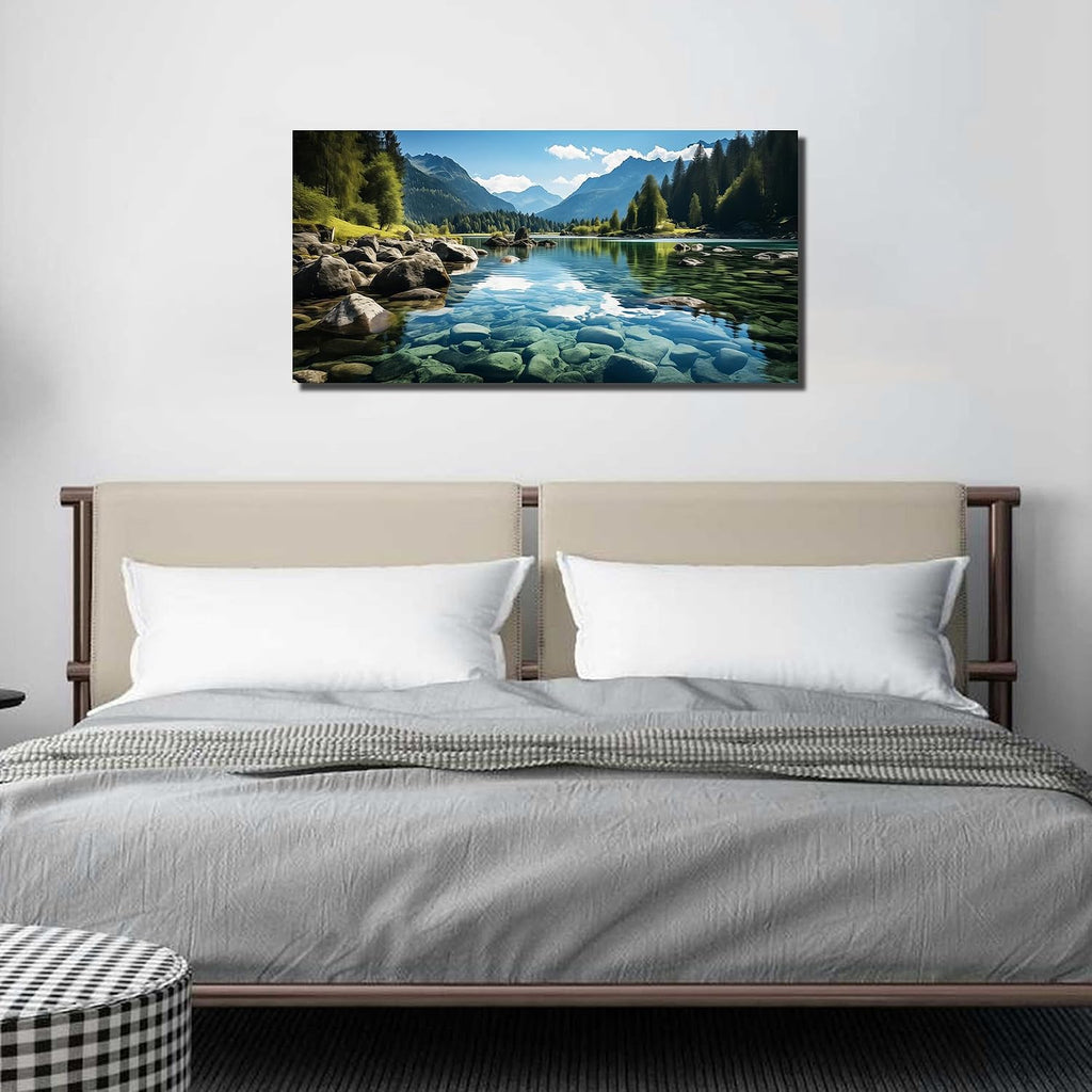 Landscape Wall Art , Mountain and Lake Wall-Decor , Natural Scenery Canvas Prints Pictures Office, Size Inches