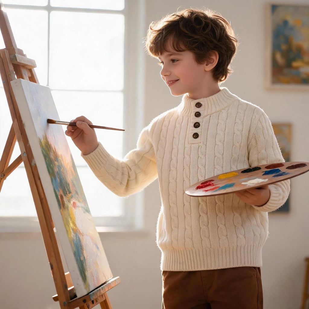 Boys Sweater Toddler Mock Neck Pullover Tops Button Cable Knit Sweaters