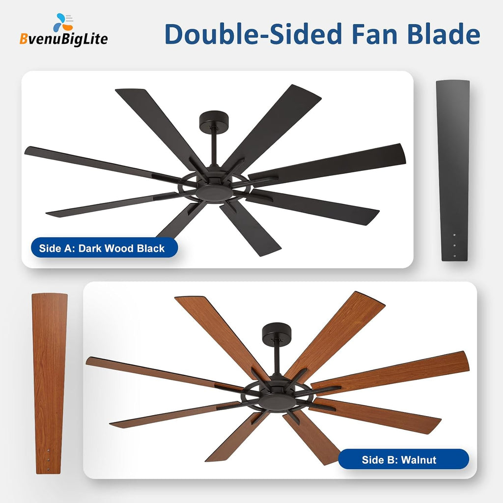 Large Ceiling Fan No Light: Modern 72 Inch 8 Blade Outdoor Ceiling Fans with Remote APP Control - Black Big Fan