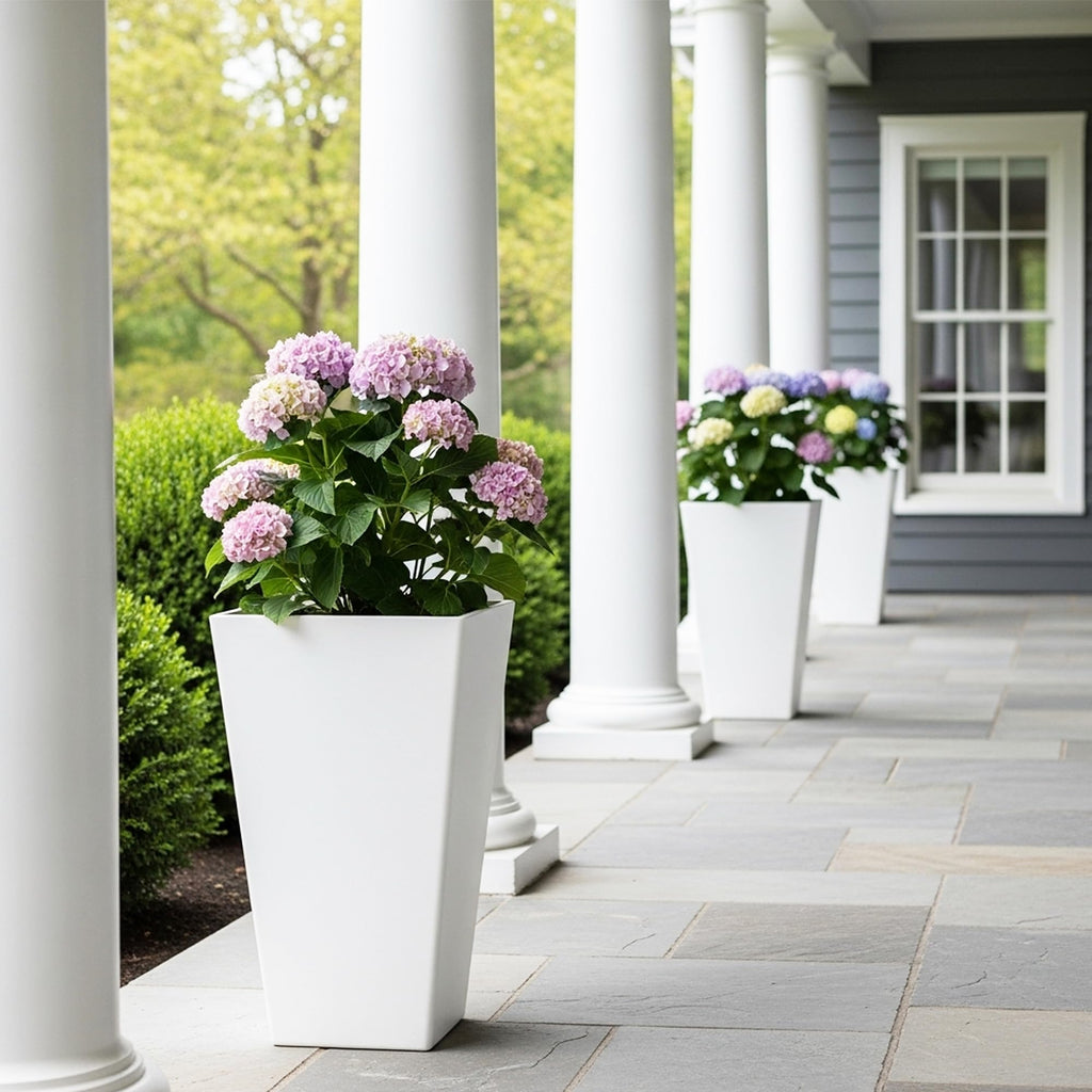 Garden 20" White Plant Pots Tall Flower Pots Set of 2 Planters