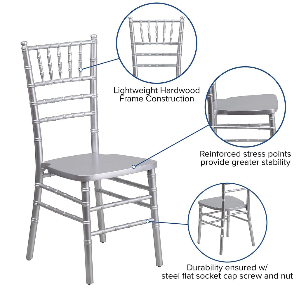 2 Pack HERCULES Series Silver Wood Chiavari Chair