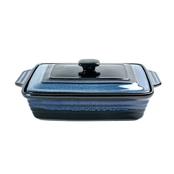 Casserole Baking Dish with Lid - Ceramic Blue Lasagna Pan 3.2 Quart, Large Covered Bakeware Set 9x13 for Cooking