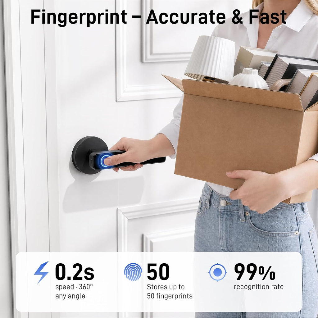 Smart Fingerprint Door Lock with Keypad, Keyless Entry Door Knob with Handle, Biometric Door Lock /Front