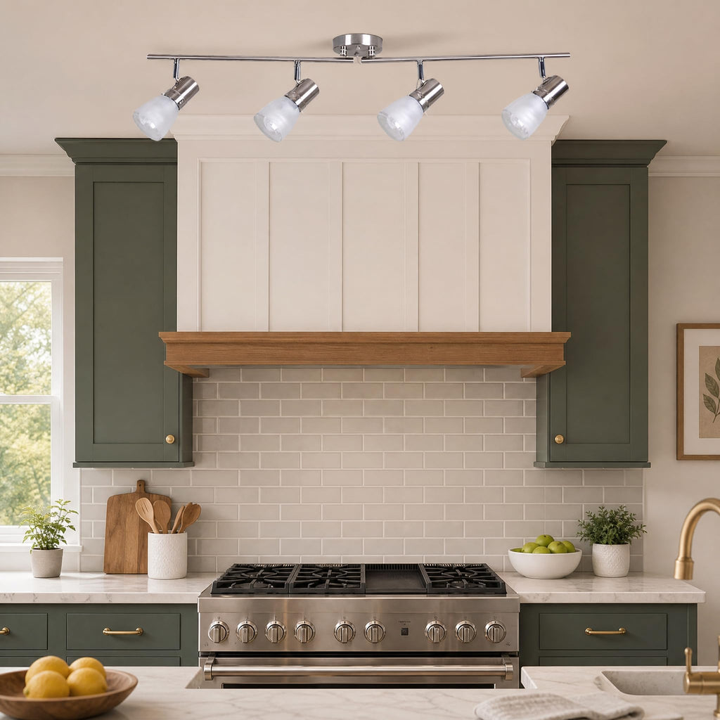 Lumens 4-Light Track Lighting Kit, Brushed Nickel Flush Mount Ceiling Light Fixture with Frosted Glass Shades