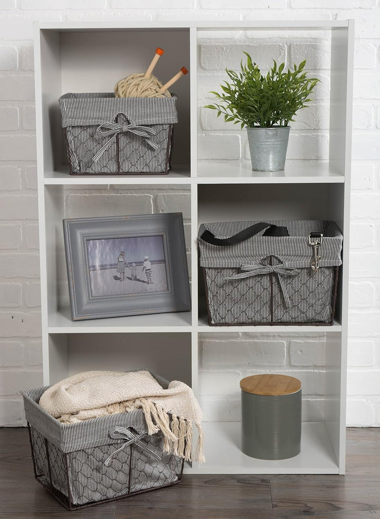 Farmhouse Chicken Wire Storage Baskets with Liner, Set of 5, Rustic Ticking Stripe, Assorted Sizes