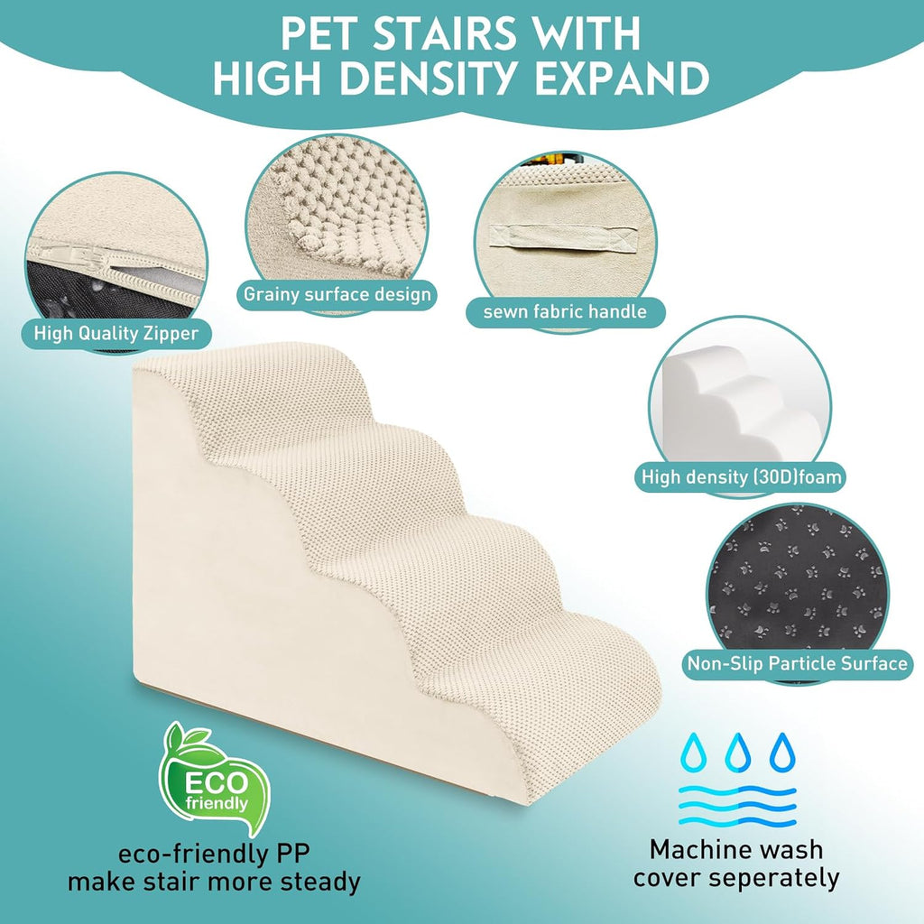 Dog Stairs for Small Dogs 19.7" H, 30D High Density Whole Foam, Corduroy Fabric, Pet Stairs Steps Ramp for Puppy