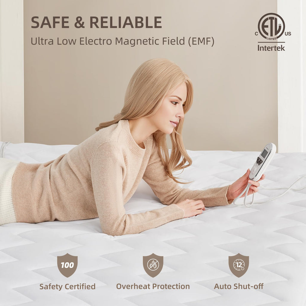 Premium Multi-Zone Electric Heated Mattress Pad, 78" x 80", Dual Controllers, 9 Heat Settings, 1-12 Hours