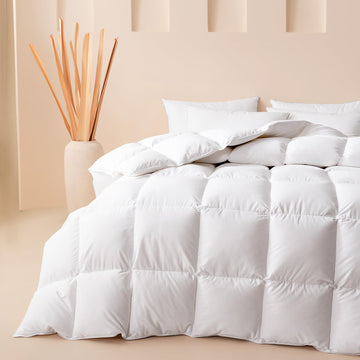 Feather Down Fiber Comforter Ultra Fluffy Duvet Insert, All Season White Cotton Cover Luxury Hotel Bed