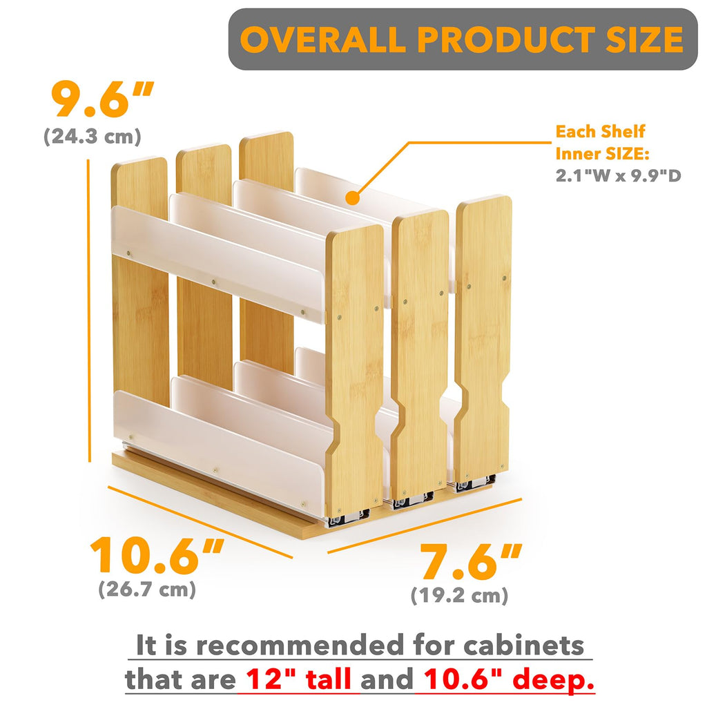 Bamboo Pull Out Spice Rack Organizer for Cabinet, Heavy Duty Slide Out Seasoning Kitchen Pantry Sliding Vertical