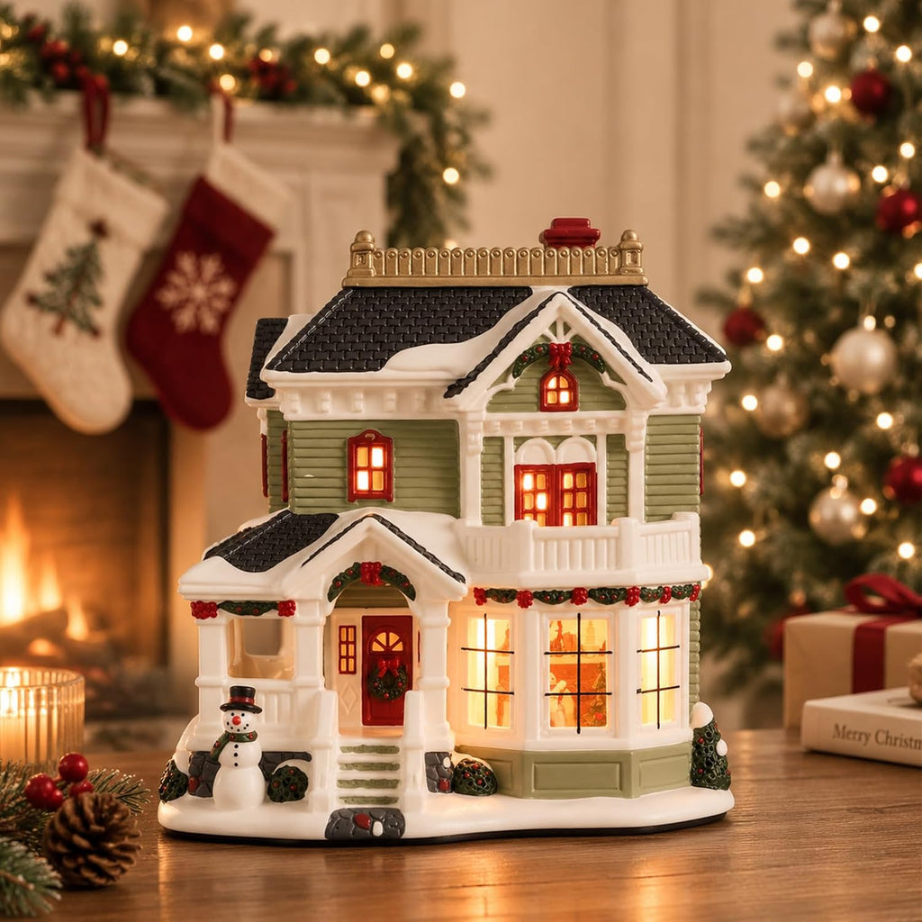 Christmas Village Houses, Lighted Ceramic Christmas Victorian Buildings