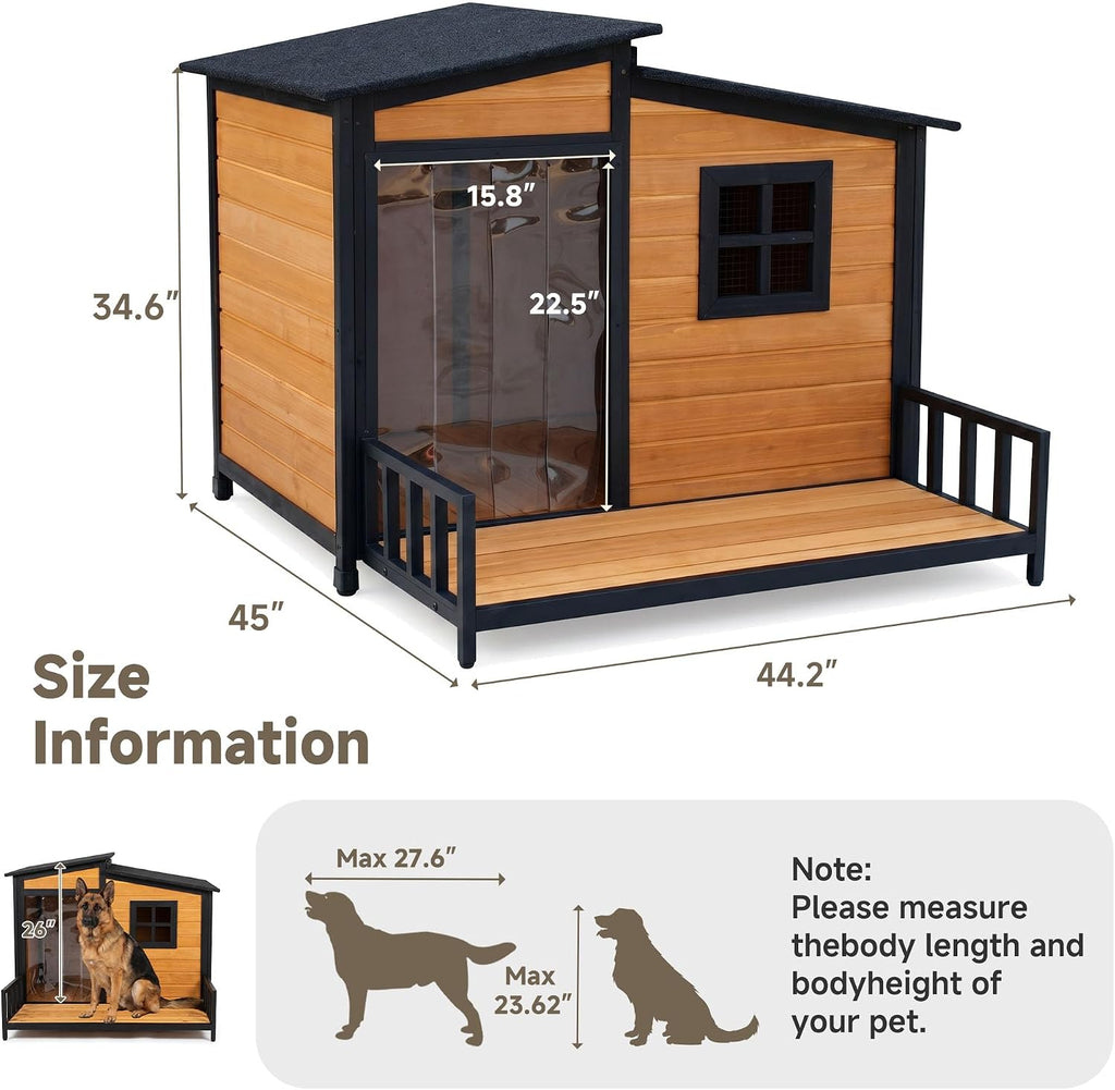 44" Anti-Chew Large Outdoor Dog House, Wooden Iron Frame for Med-Large Dogs