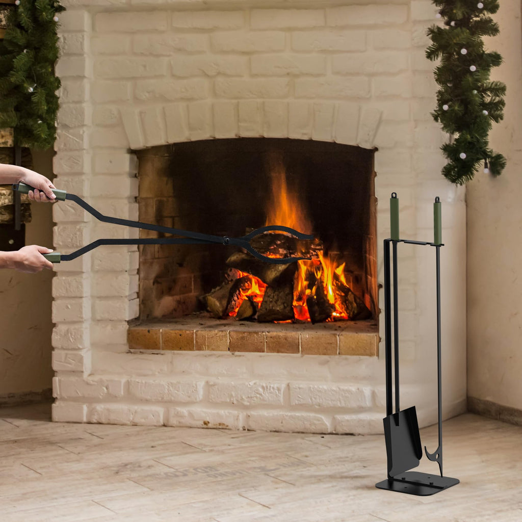Fire Pit Tools Set with 40" Fire Poker and Log Tongs Shovel