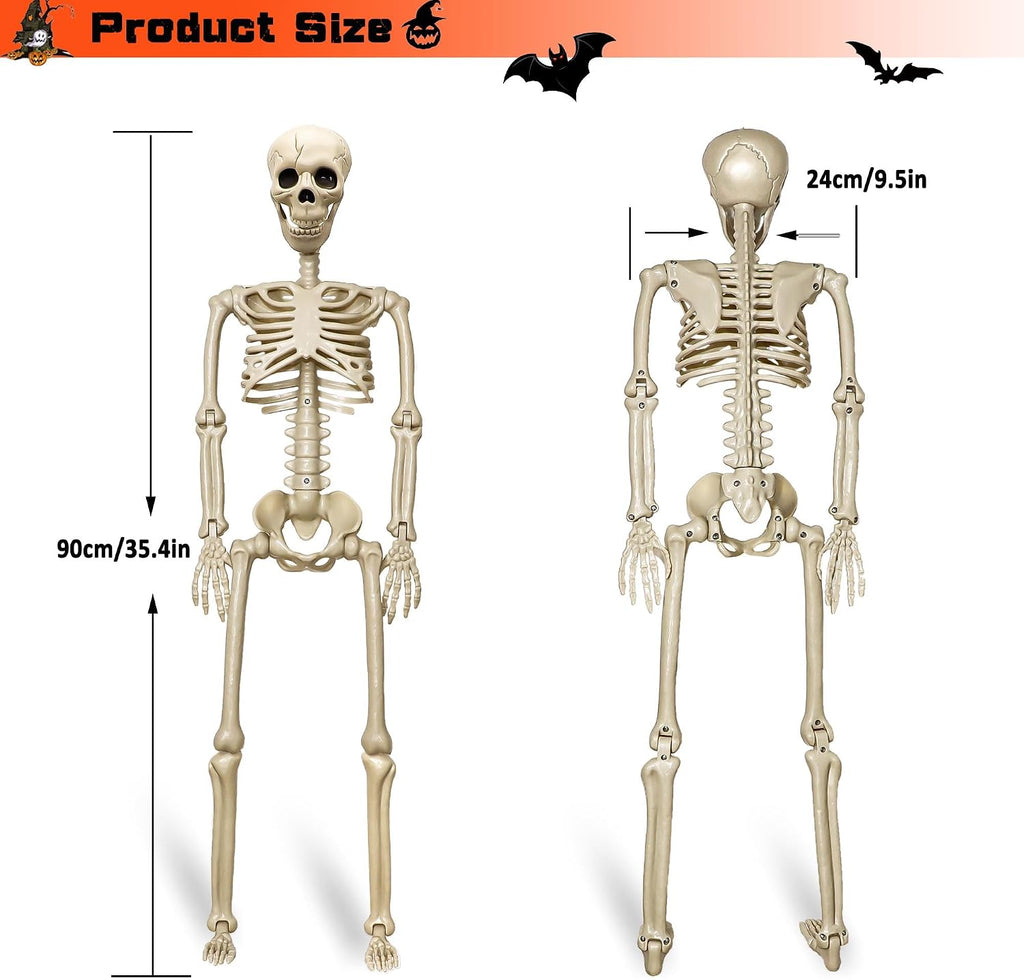 36"Halloween Skeleton - 3 ft Life Size Human Skeleton with Full Body Posable Joints Plastic Skeleton - Set of 2