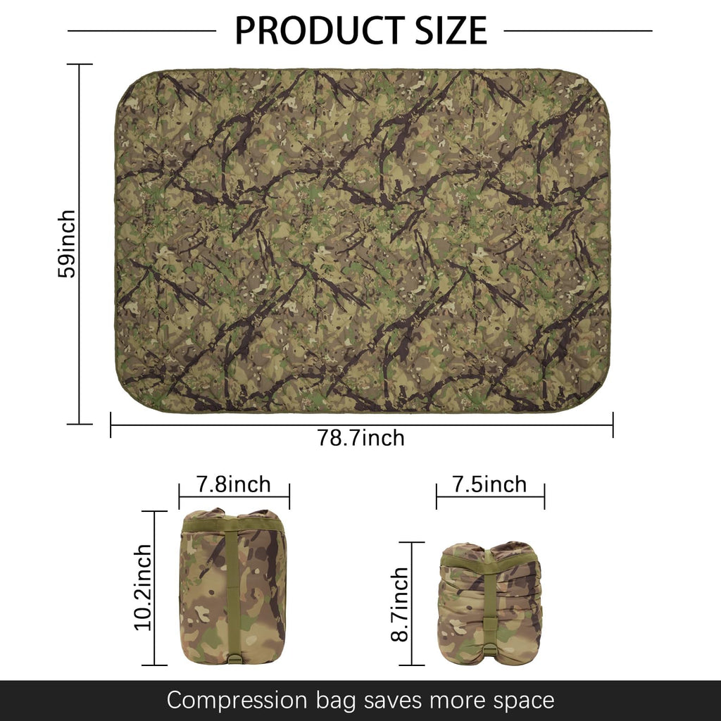 Camo Blanket Waterproof Poncho Liner for Outdoor Camping, Hiking, Hunting, Survival, Backpacking, Picnicking, Fishing