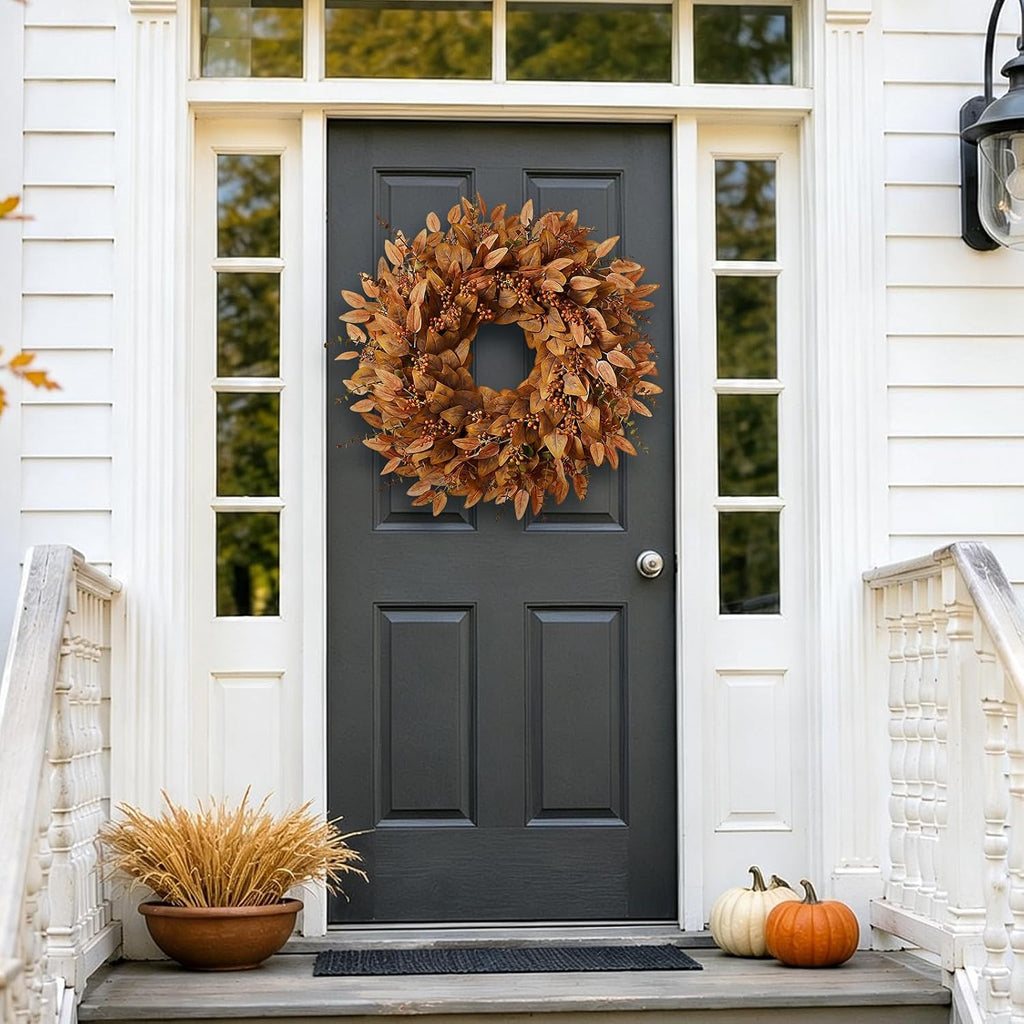 26" Fake Fall Eucalyptus Wreath with Berry for Front Door Decor(Orange)