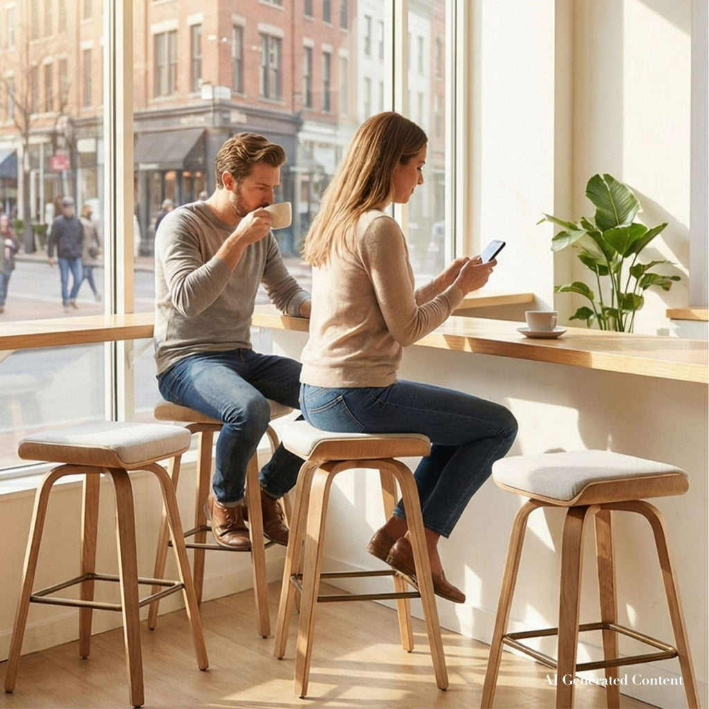 Swivel Backless Bar Stools Set of 2 for Island Kitchen, 26 Inch Modern Backless Wood Counter Height Bar Stools Linen