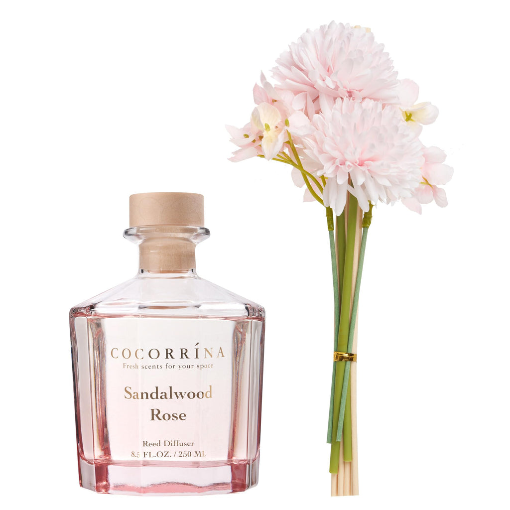 Reed Diffuser - Sandalwood Rose 8.5 Fl.oz Flower Reed Diffuser Set with 8 Sticks, Home Fragrance Reed Diffuser