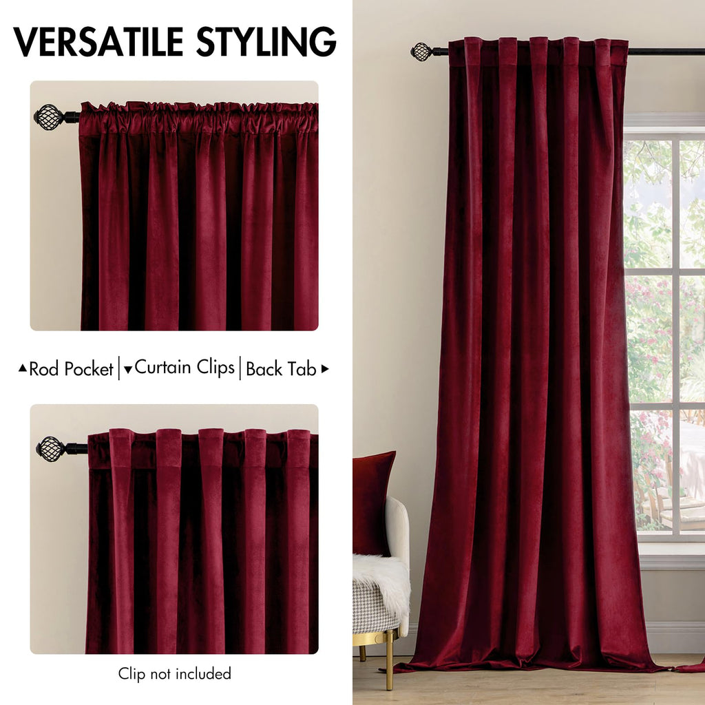 Velvet Curtains 52x84 inches 2 Panels Burgundy Red Blackout Curtains