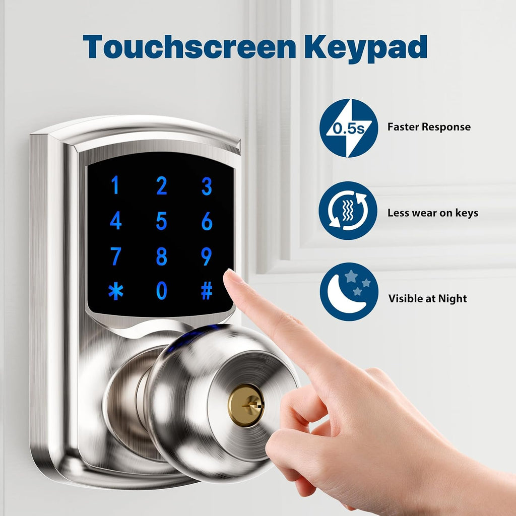 Keyless Entry Door Knob Electronic Digital Keypad Lock Satin Nickel 1Pack