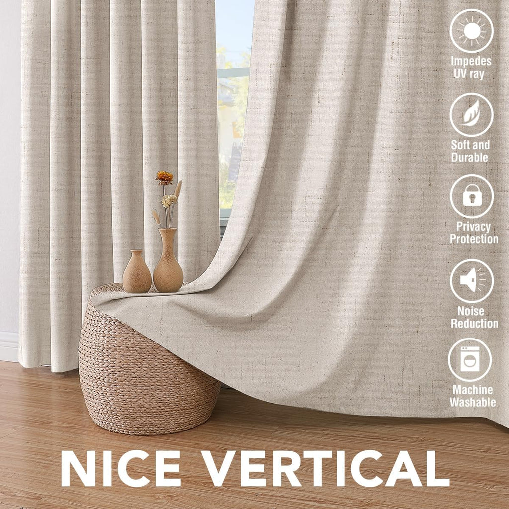 Linen 100% Blackout Curtains for Bedroom Light Blocking Curtains, Textured Curtains for Living Room 84 inch Grommet