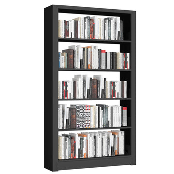 5-Tier Industrial Bookshelf, White Bookcases and Bookshelves, Tall Bookshelf Storage Organizer, Freestanding, Meta, Black