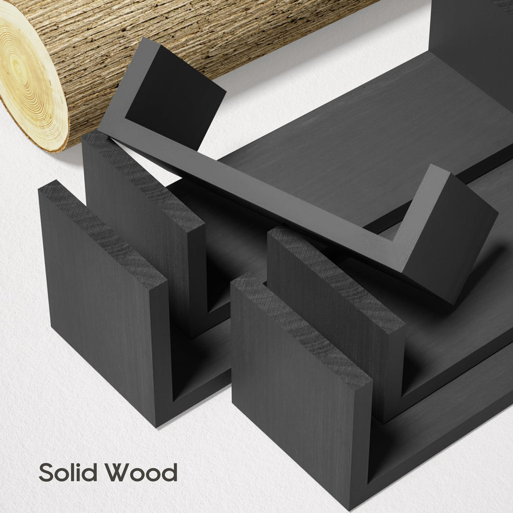 Black Floating Shelves, Set of 5 Solid Wood Wall Mounted Shelves
