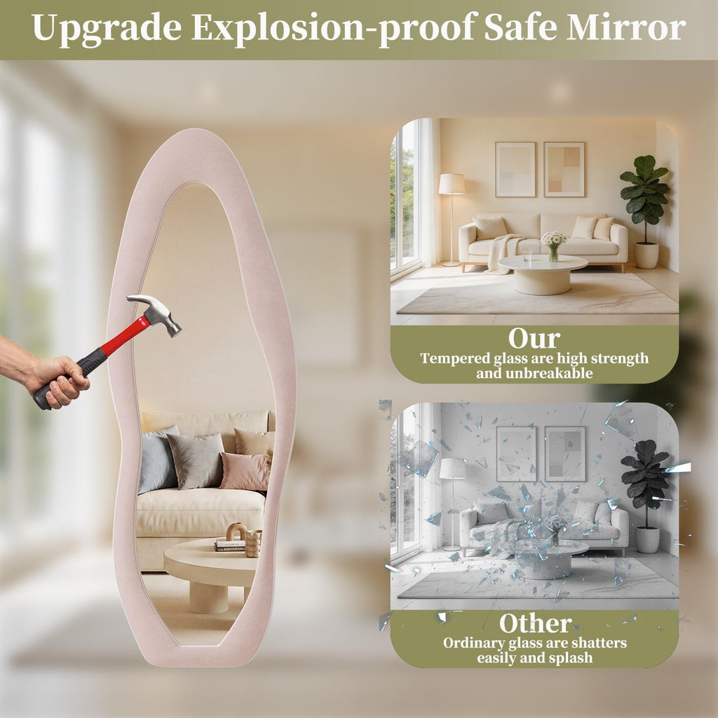 Pink Mirror Full Length 63"x24", Wavy Full Body Mirror