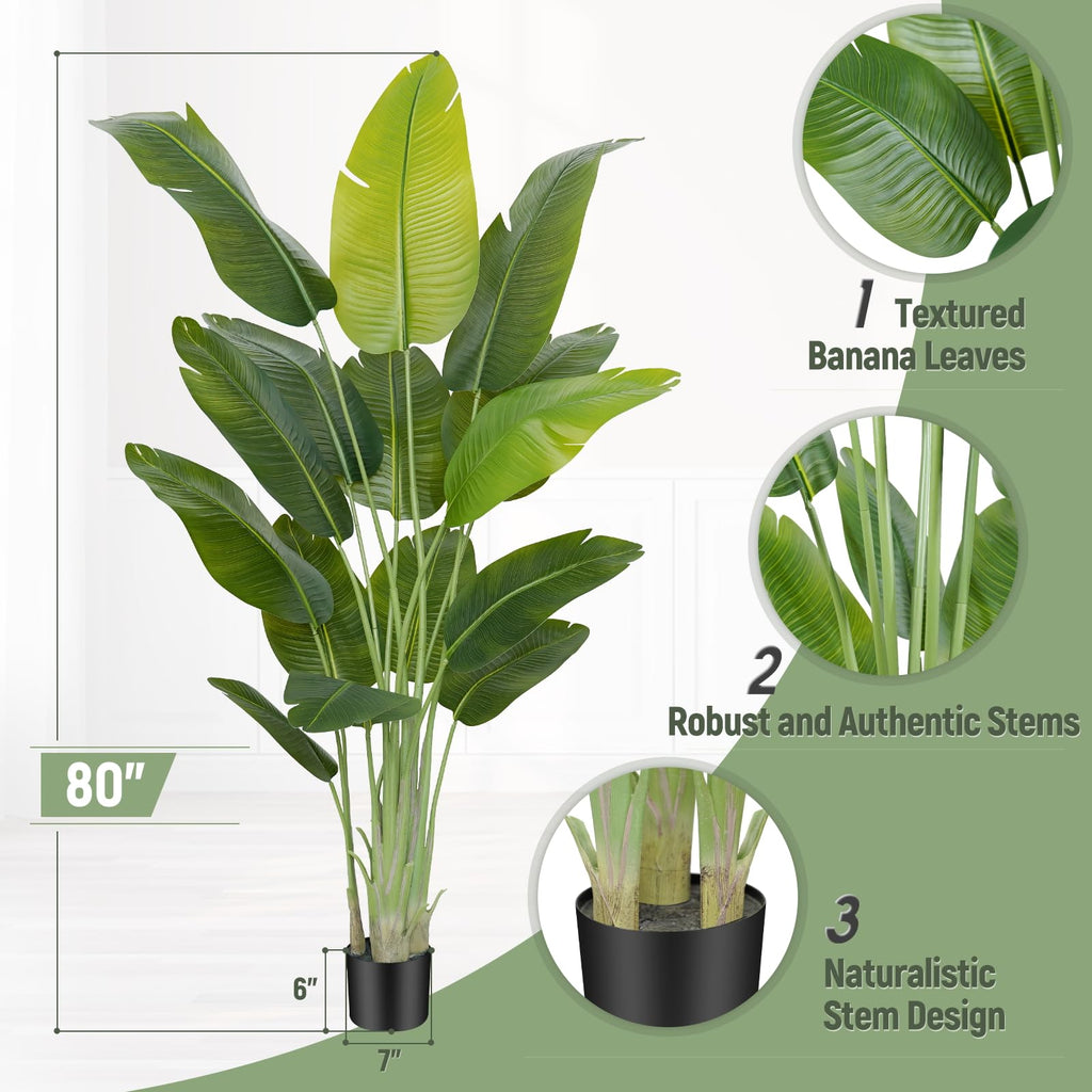 Lifelike Bird of Paradise Artificial Plant, 7ft Faux Banana Leaf Tree with 15 Trunks - Perfect Indoor Silk Floor Plant
